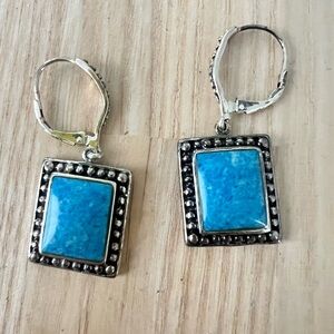 Southwestern 925 Sterling silver rectangular blue gemstone lever back earrings